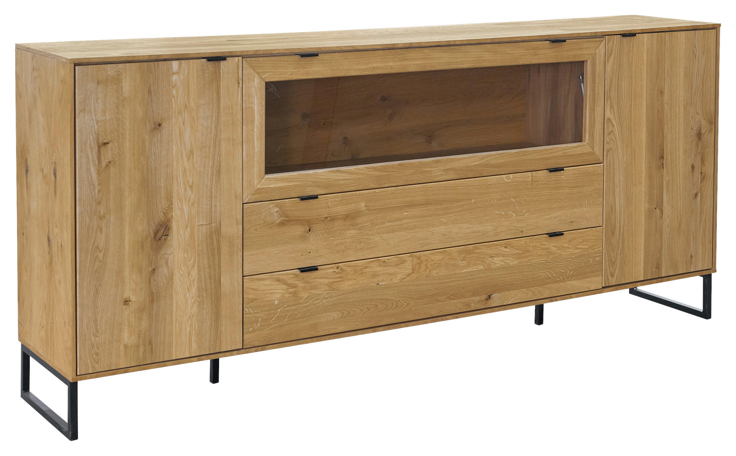 SIDEBOARD Eichefarben  212/93,6/40 cm  - Eichefarben/Schwarz, Natur, Glas/Holz (212/93,6/40cm) - Carryhome