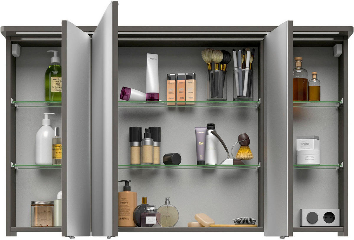 SPIEGELSCHRANK 120/72,2/17 cm  - Grau Hochglanz, Basics, Glas/Holzwerkstoff (120/72,2/17cm) - Sadena