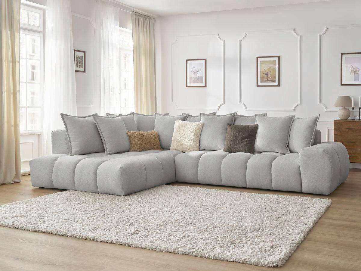 ECKSOFA Ottomane links  EVEREST Hellgrau Struktur  - Hellgrau/Schwarz, MODERN, Kunststoff/Textil (210/352cm)