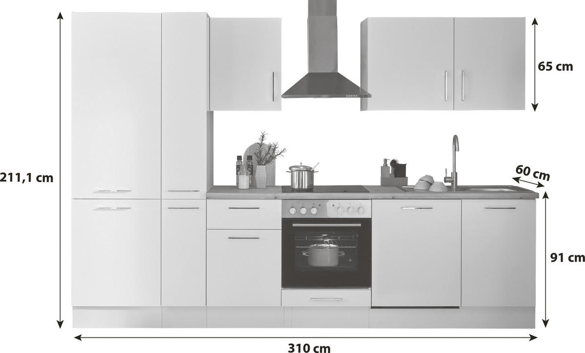 KÜCHENBLOCK 310 cm   in Schwarz, Eiche Artisan  - Schwarz/Eiche Artisan, Basics, Holzwerkstoff/Metall (310cm) - P & B