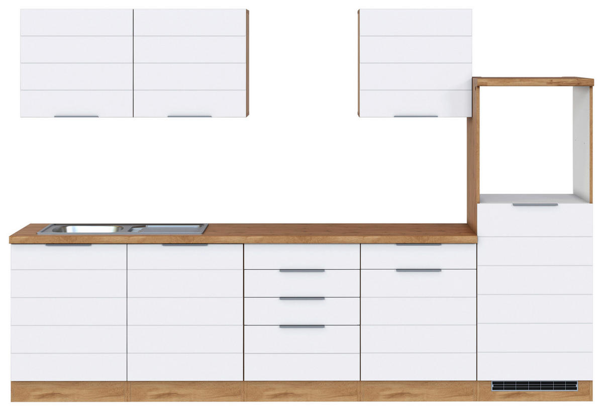 KÜCHENLEERBLOCK 300 cm   in Weiß, Eiche Wotan  - Eiche Wotan/Weiß, Design, Holzwerkstoff/Metall (300cm) - Held