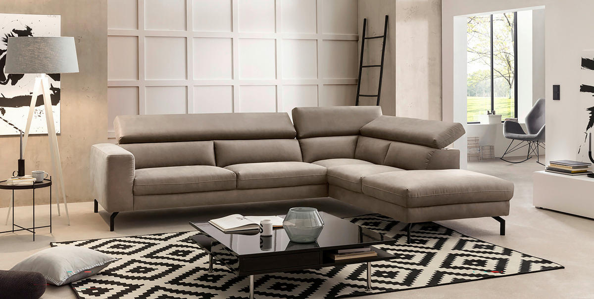 ECKSOFA CALIFORNIA Beige Mikrofaser  - Beige/Schwarz, MODERN, Textil/Metall (305/233cm) - Trendmanufaktur