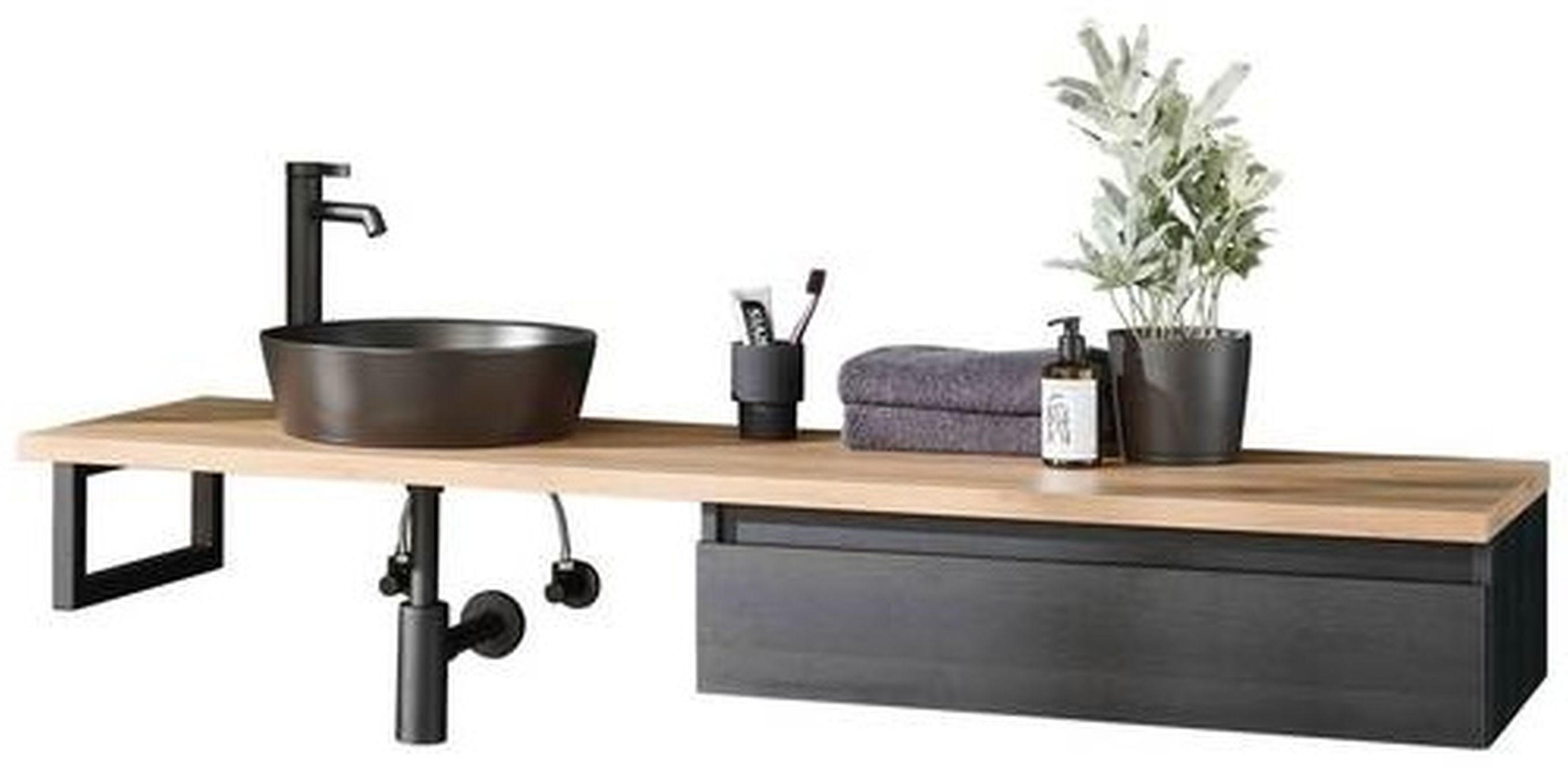 WASCHTISCHKOMBI 160 cm  - Eichefarben/Schwarz, Keramik/Holzwerkstoff (160cm) - Novel