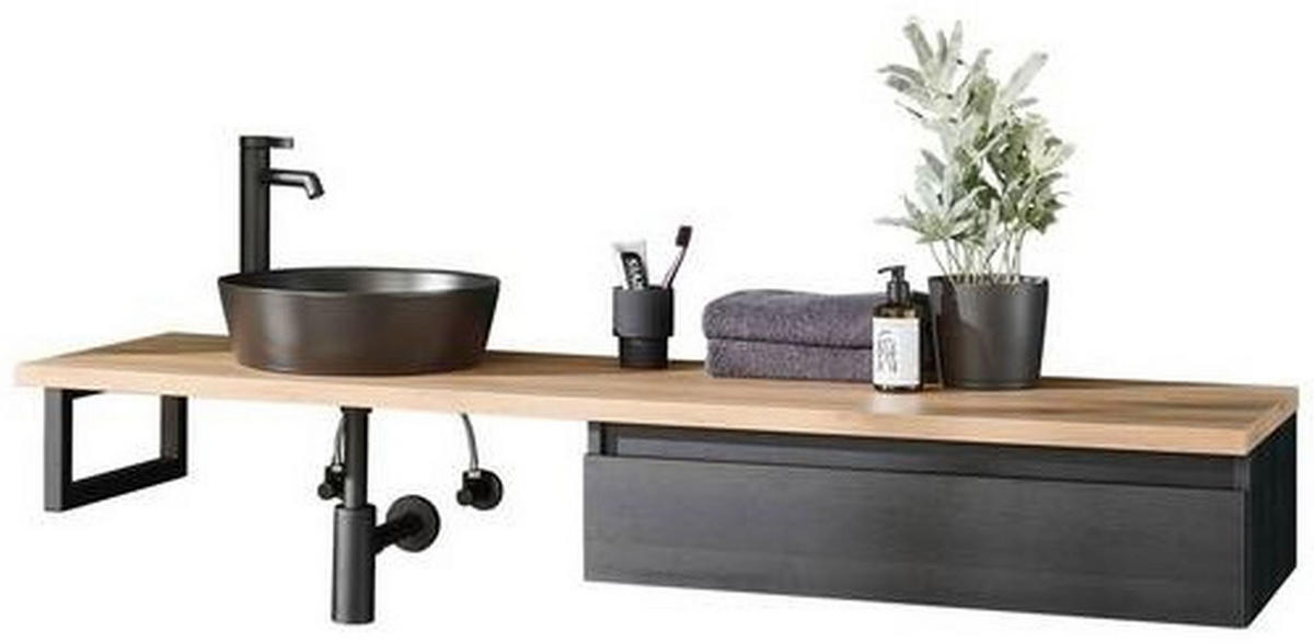 WASCHTISCHKOMBI 160 cm  - Eichefarben/Schwarz, Keramik/Holzwerkstoff (160cm) - Novel