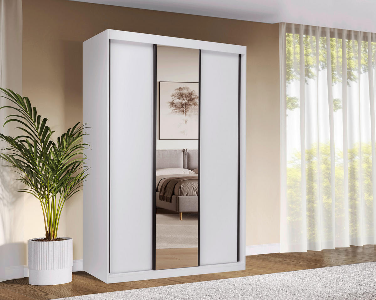 SCHIEBETÜRENSCHRANK 150/215/59,5 cm  - Schwarz/Weiß, MODERN, Holzwerkstoff/Metall (150/215/59,5cm) - MID.YOU