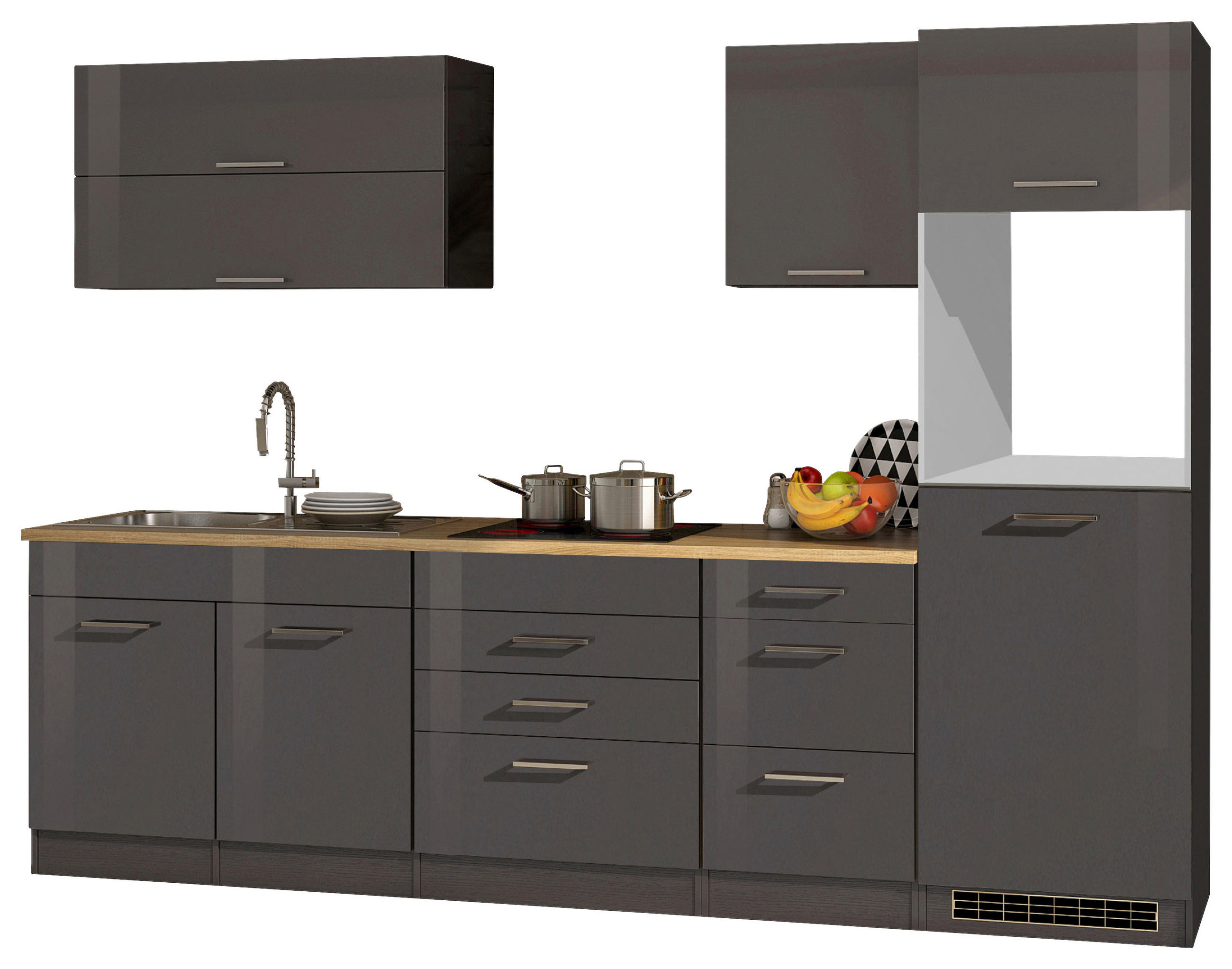 KÜCHENLEERBLOCK 290 cm   in Graphitfarben  - Silberfarben/Graphitfarben, MODERN, Holzwerkstoff/Metall (290cm) - Held
