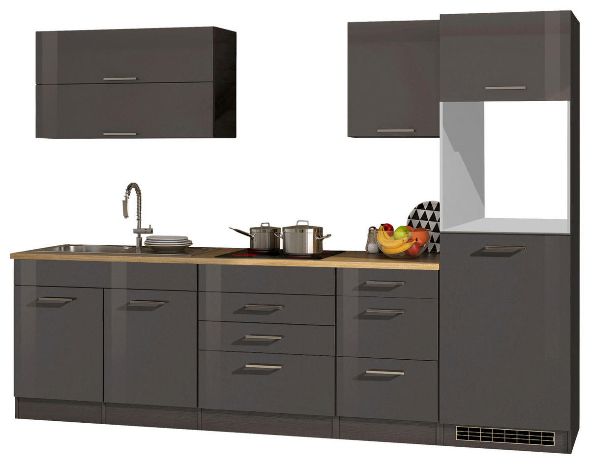 KÜCHENLEERBLOCK 290 cm   in Graphitfarben  - Silberfarben/Graphitfarben, MODERN, Holzwerkstoff/Metall (290cm) - Held
