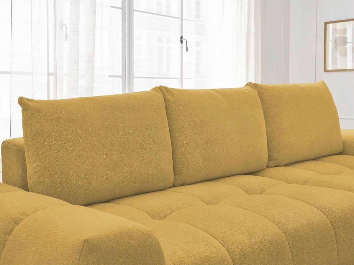 ECKSCHLAFSOFA EVEREST  mit Rücken echt, Armteil links, Armteil rechts Flachgewebe Gelb  - Gelb/Schwarz, MODERN, Kunststoff/Textil (318/180cm) - Livetastic