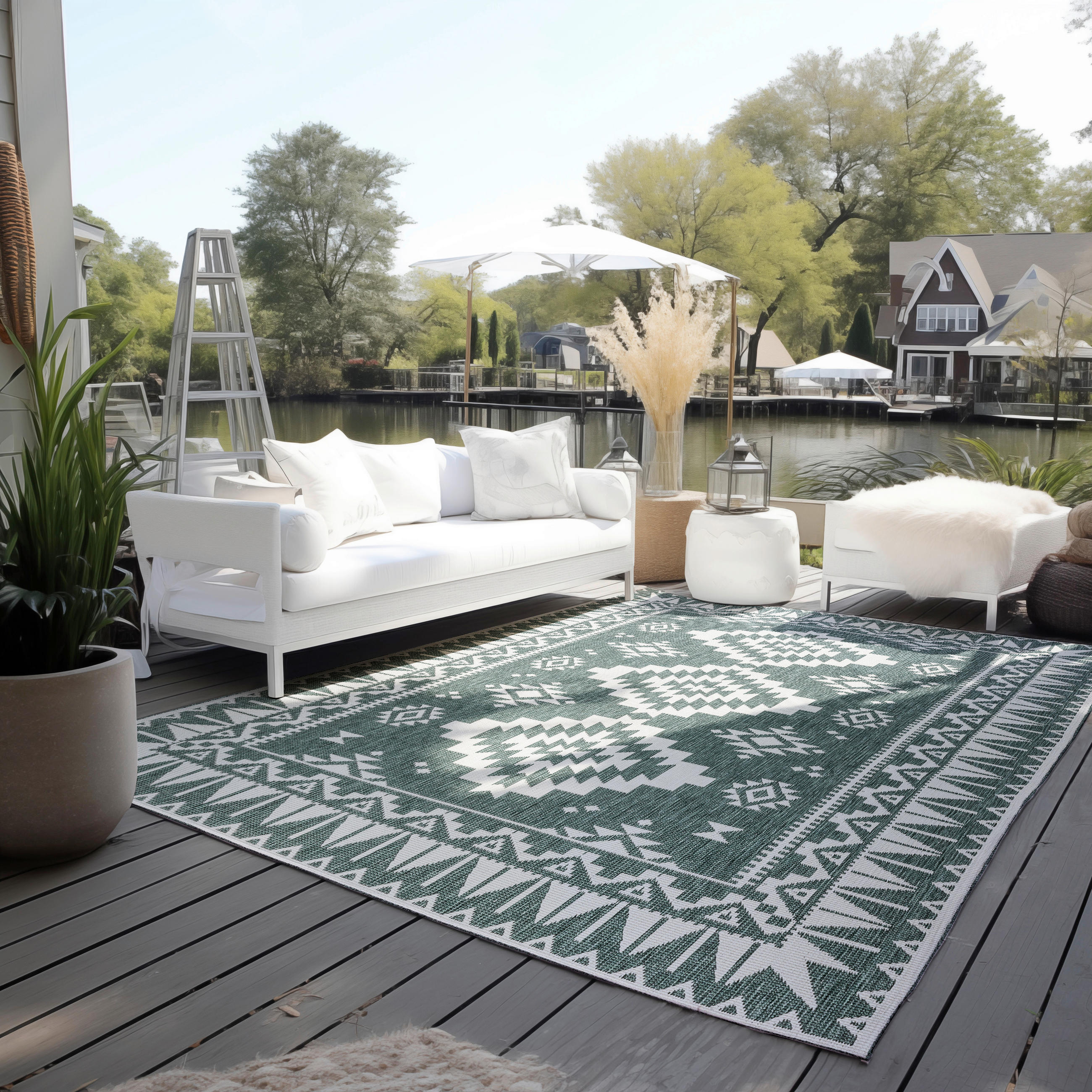 OUTDOORTEPPICH 120/170 cm Gemini Grün, Weiß  - Weiß/Grün, Design, Kunststoff/Textil (120/170cm) - Elle Decoration