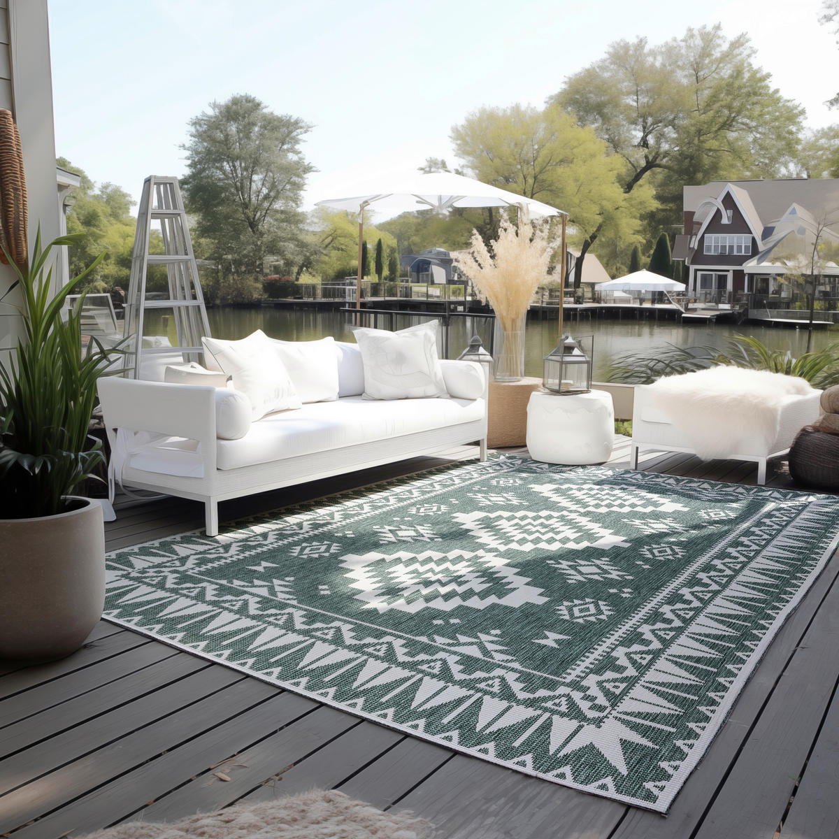 OUTDOORTEPPICH 120/170 cm Gemini Grün, Weiß  - Weiß/Grün, Design, Kunststoff/Textil (120/170cm) - Elle Decoration