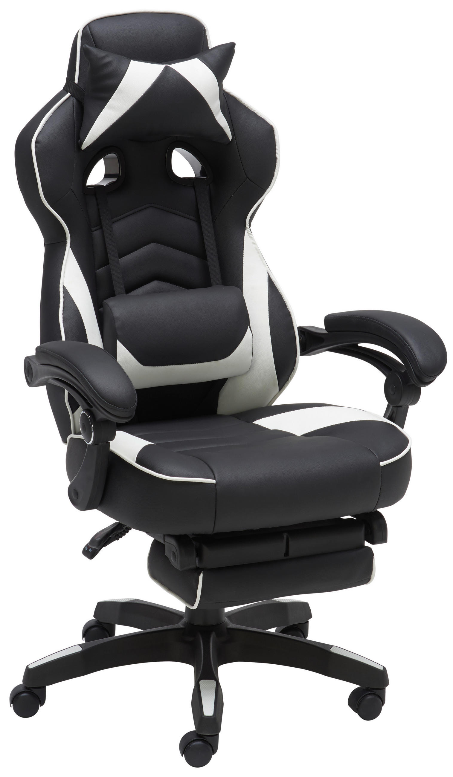 GAMINGSTUHL Schwarz, Weiß Metall, Kunststoff, Textil   - Schwarz/Weiß, Design, Kunststoff/Textil (68,5/116-124/60,5cm) - Livetastic