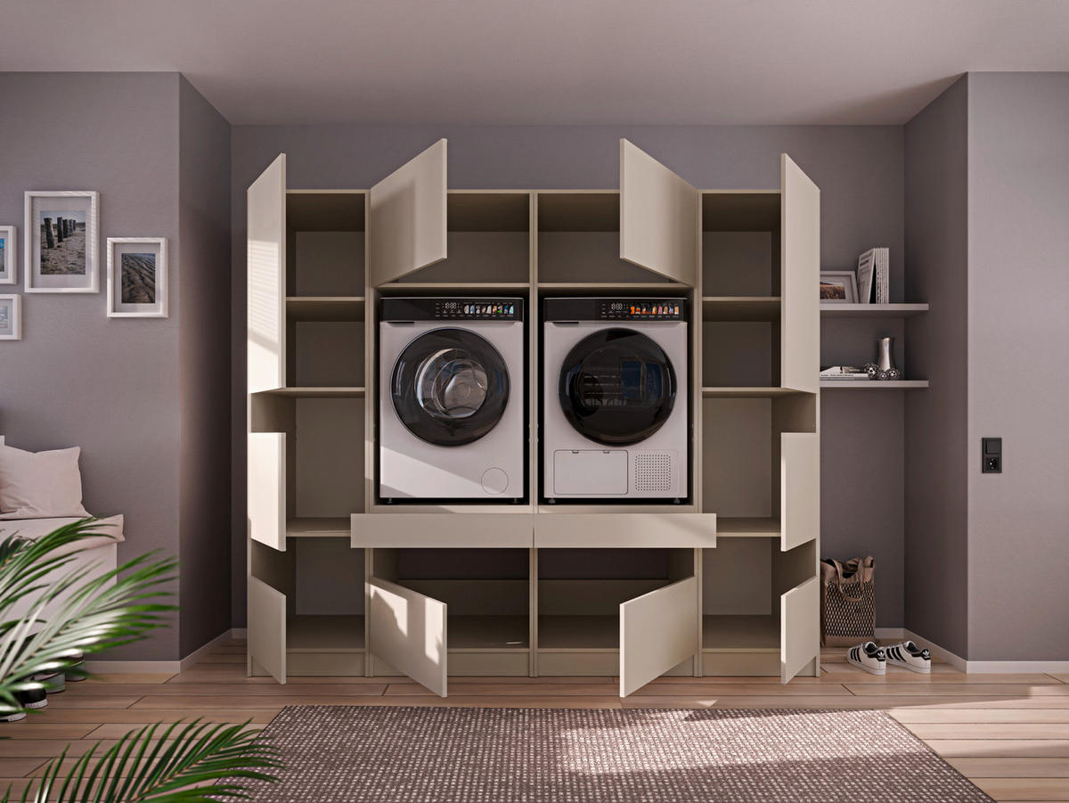 WASCHMASCHINENSCHRANK  68/200/68 cm  - Kaschmir/Schwarz, Design, Holzwerkstoff/Metall (68/200/68cm) - Milino