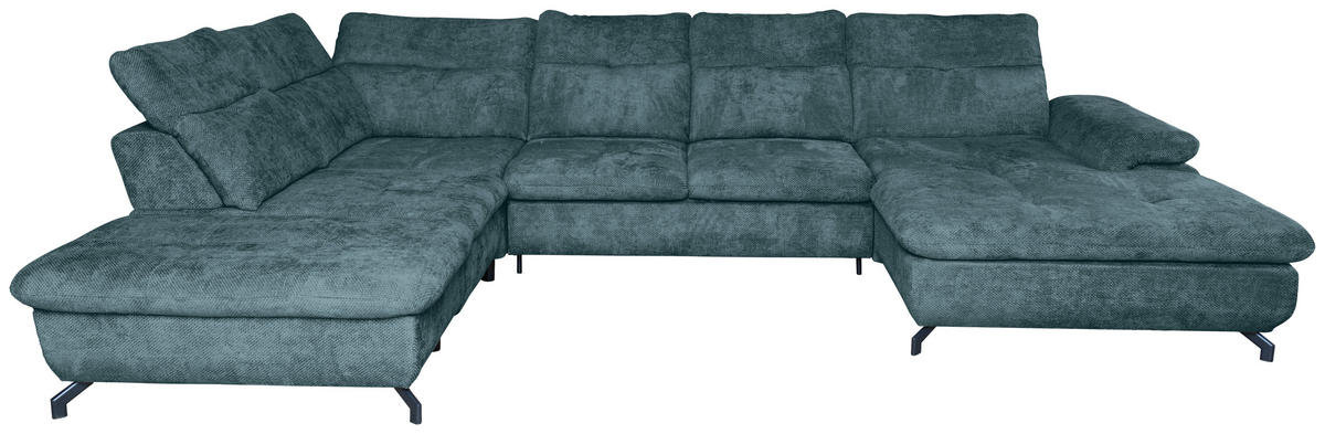 WOHNLANDSCHAFT Blau Struktur  - Blau/Schwarz, KONVENTIONELL, Textil/Metall (253/357/188cm) - Carryhome