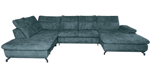 WOHNLANDSCHAFT  in Struktur Blau  - Blau/Schwarz, KONVENTIONELL, Textil/Metall (253/357/188cm) - Carryhome