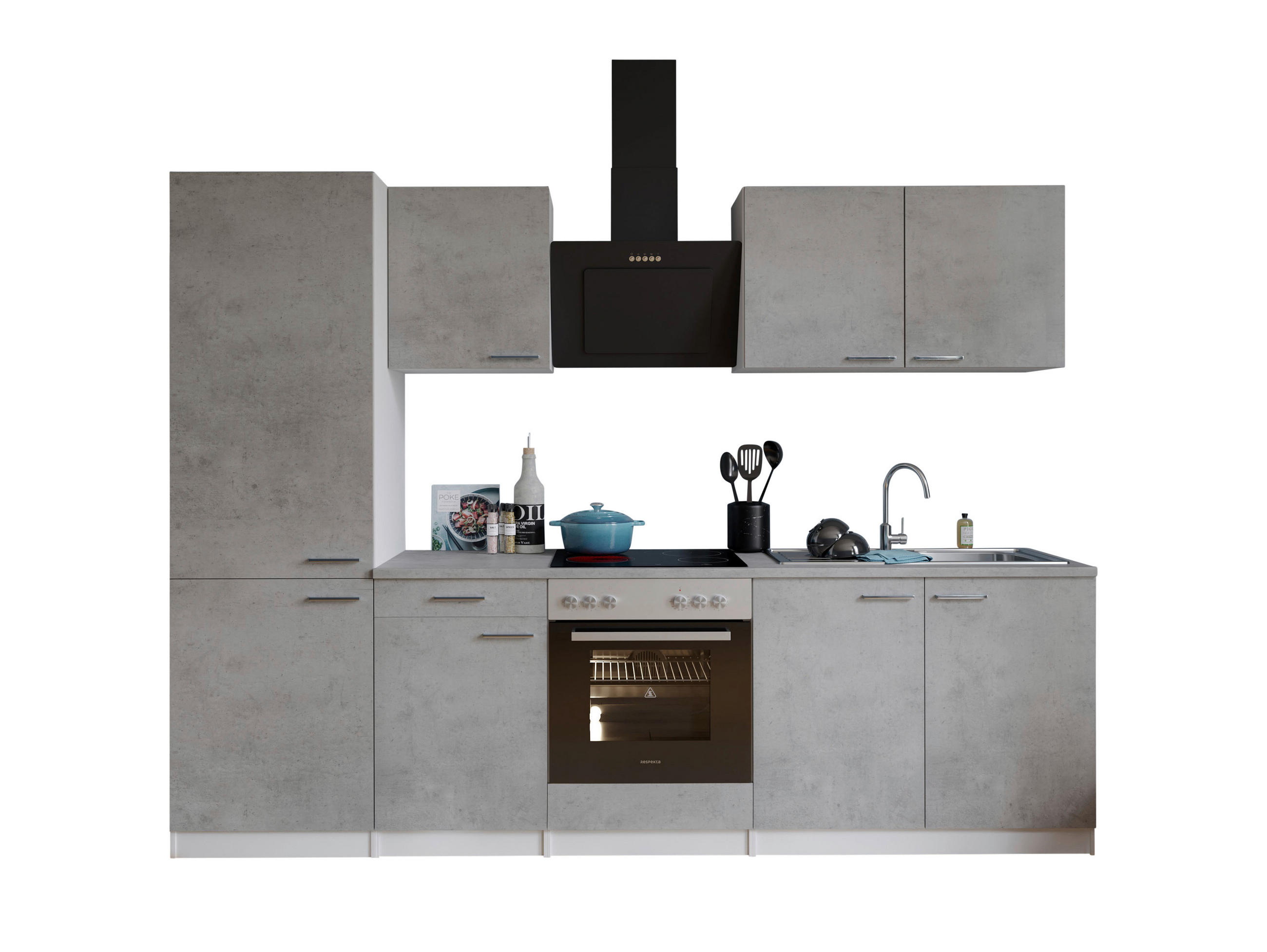 KÜCHENBLOCK 270 cm in Grau, Weiß - Edelstahlfarben/Weiß, Basics, Holzwerkstoff/Metall (270cm) - Respekta