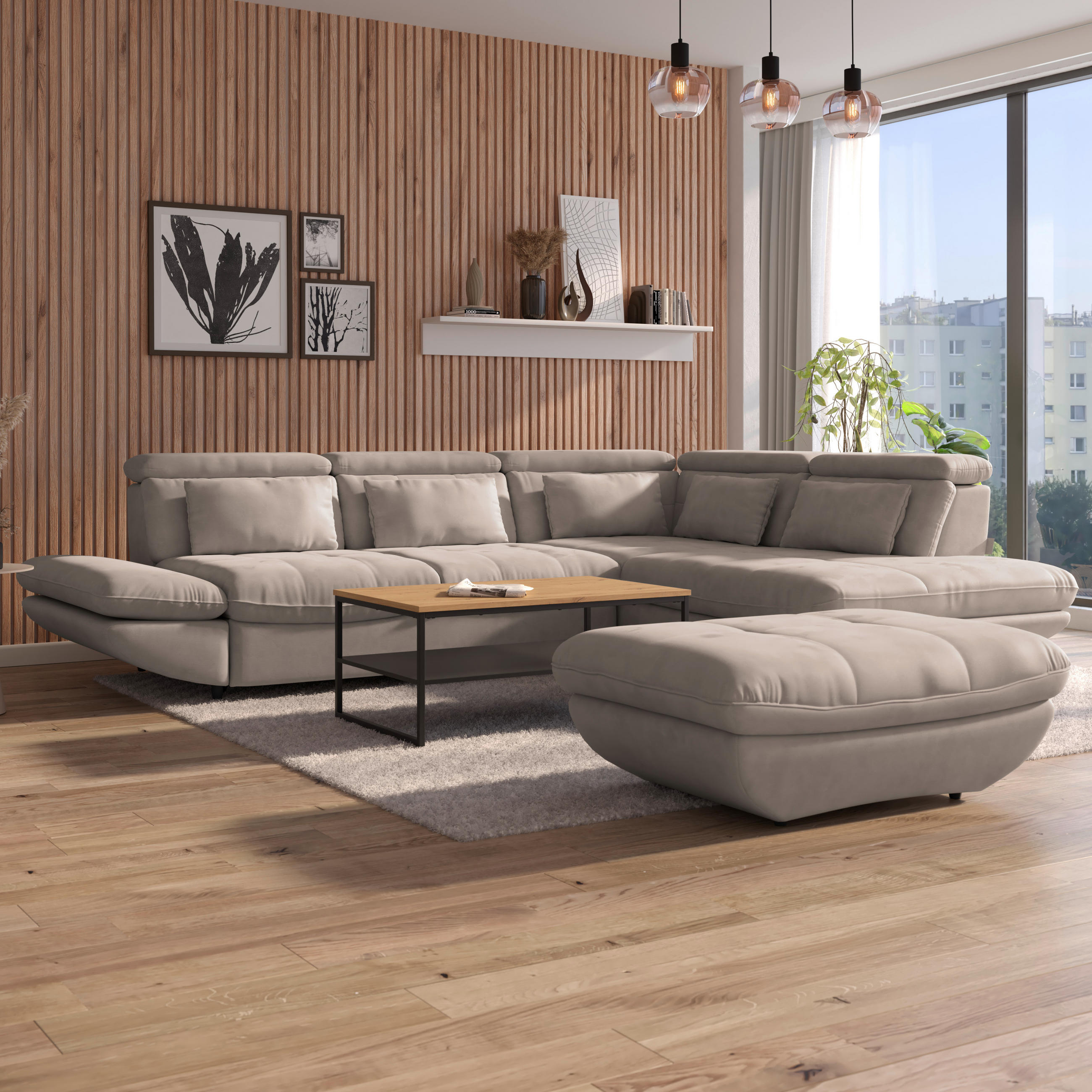 HOCKER in Textil Beige  - Beige/Schwarz, Modern, Kunststoff/Textil (107/75cm) - MID.YOU