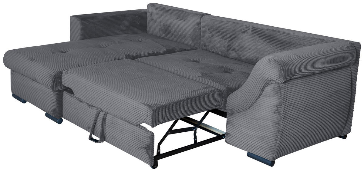 ECKSOFA Dunkelgrau Cord  - Dunkelgrau/Schwarz, KONVENTIONELL, Textil/Metall (168/258cm) - Carryhome