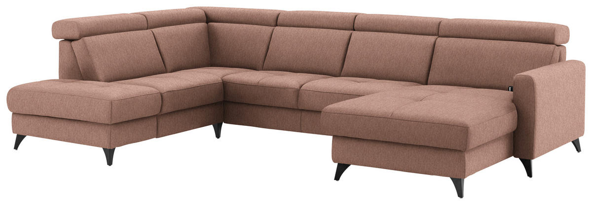 WOHNLANDSCHAFT Flachgewebe Terracotta  - Terracotta/Schwarz, Konventionell, Textil/Metall (215/333/174cm) - Beldomo System