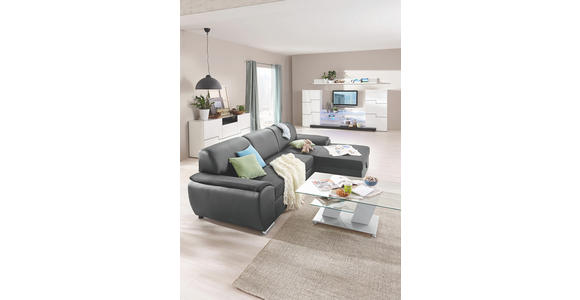 WOHNLANDSCHAFT Lederlook Bettkasten, Nierenkissen, Rücken echt, Schlaffunktion Anthrazit, Schwarz - Chromfarben/Anthrazit, Design, Textil/Metall (277/84/173cm) - Cantus