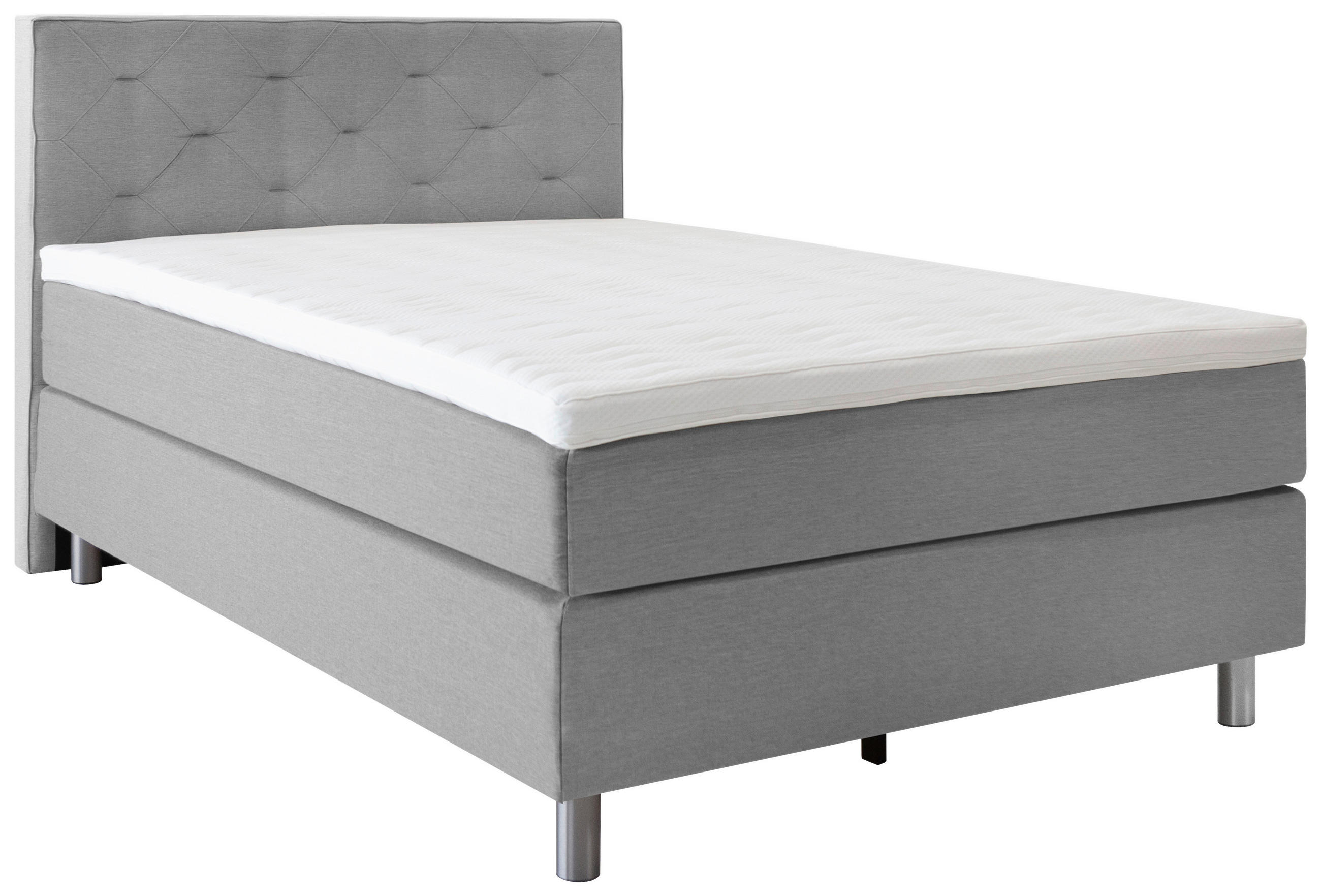 BOXSPRINGBETT 120/200 cm  in Hellgrau  - Hellgrau/Alufarben, KONVENTIONELL, Textil/Metall (120/200cm) - Welnova