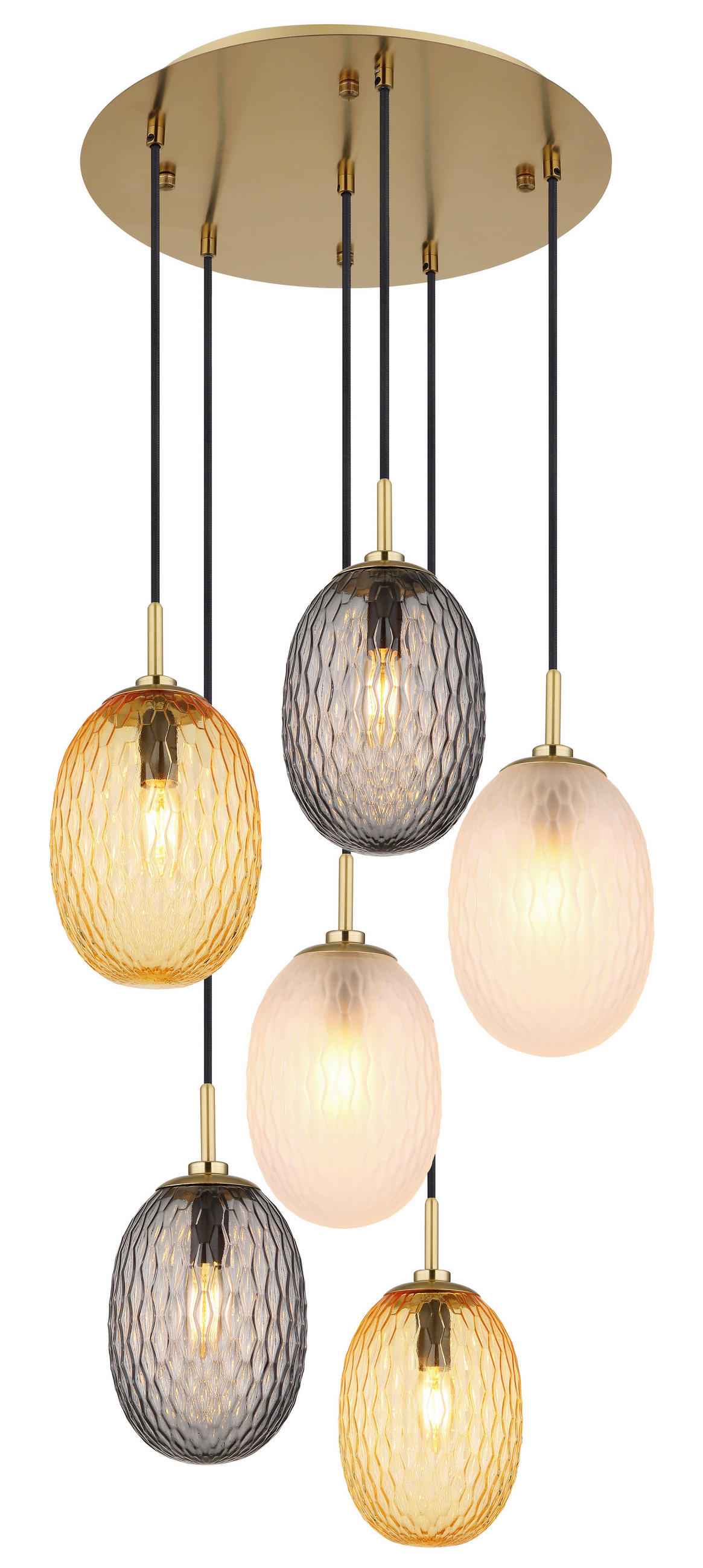 HÄNGELEUCHTE 47/120 cm    - Weiss/Goldfarben, Basics, Glas/Textil (47/120cm) - Globo