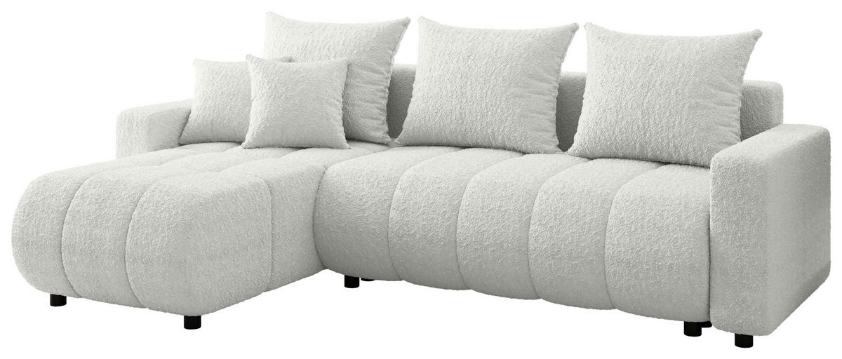 ECKSOFA Weiß Bouclé Zierkissen, Rückenkissen, Bettkasten, Schlaffunktion, Rücken echt, Liegefläche im Originalstoff  - Schwarz/Weiß, MODERN, Kunststoff/Textil (150/240cm) - Carryhome