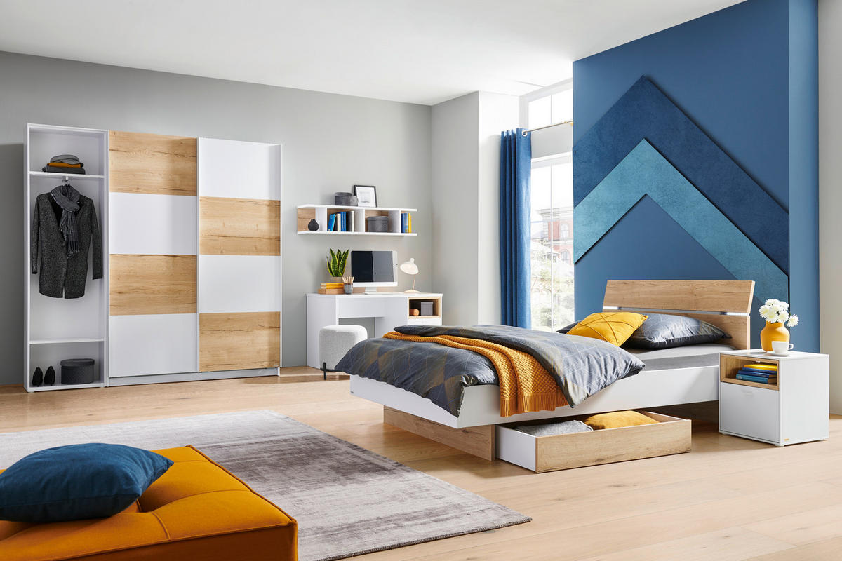 POSTEL 120/200 cm,  - bílá/barvy dubu, Design, kompozitní dřevo (120/200cm) - Hom`in