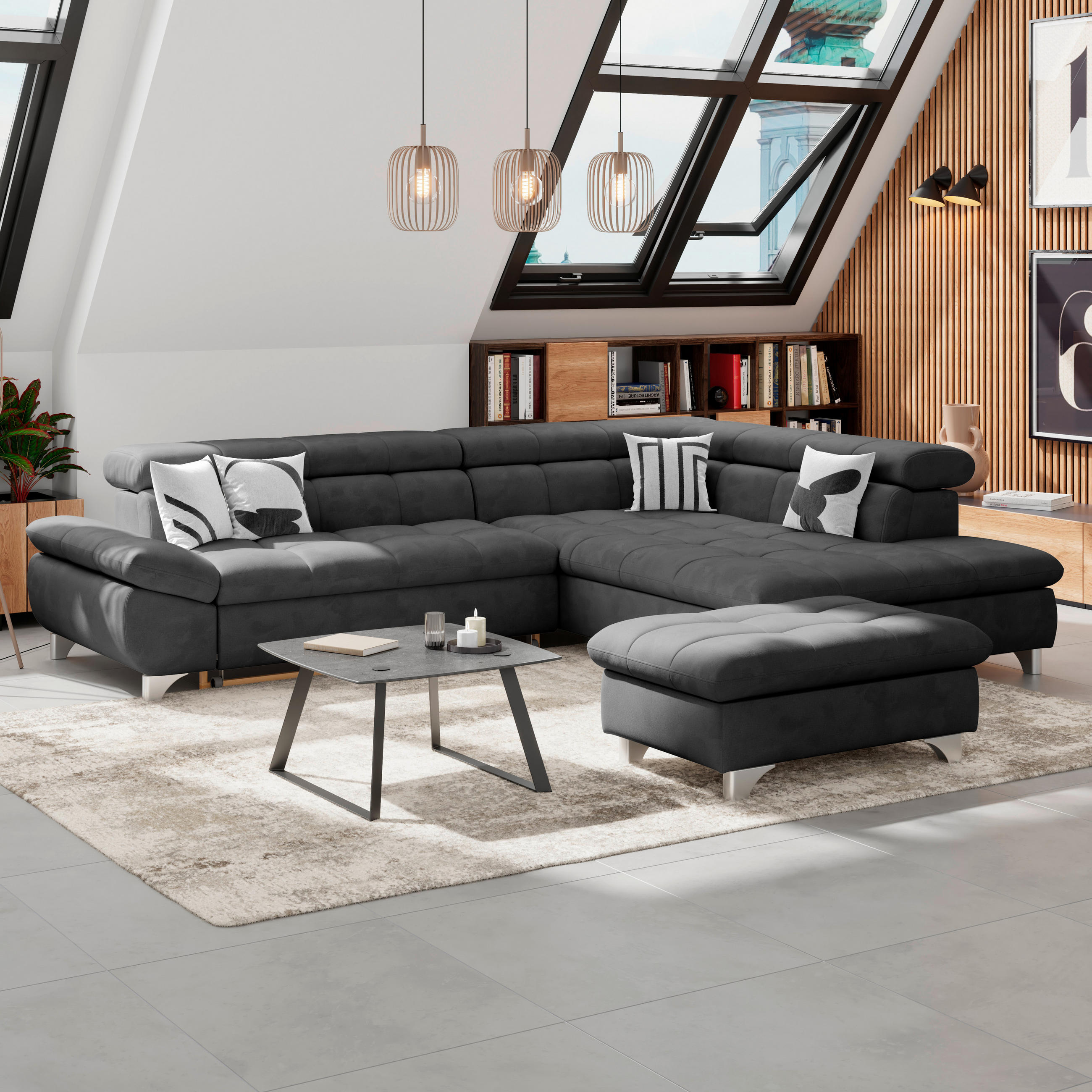 HOCKER Chenille Anthrazit  - Chromfarben/Anthrazit, KONVENTIONELL, Textil/Metall (108/46/108cm) - Livetastic