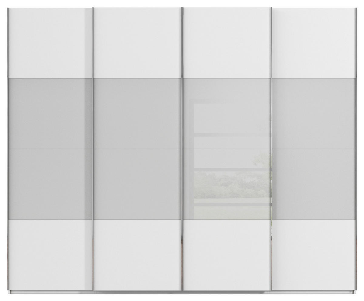 SCHWEBETÜRENSCHRANK 271/235/68 cm 4-türig Grau, Weiß  - Chromfarben/Weiß, KONVENTIONELL, Glas/Holzwerkstoff (271/235/68cm) - Novel