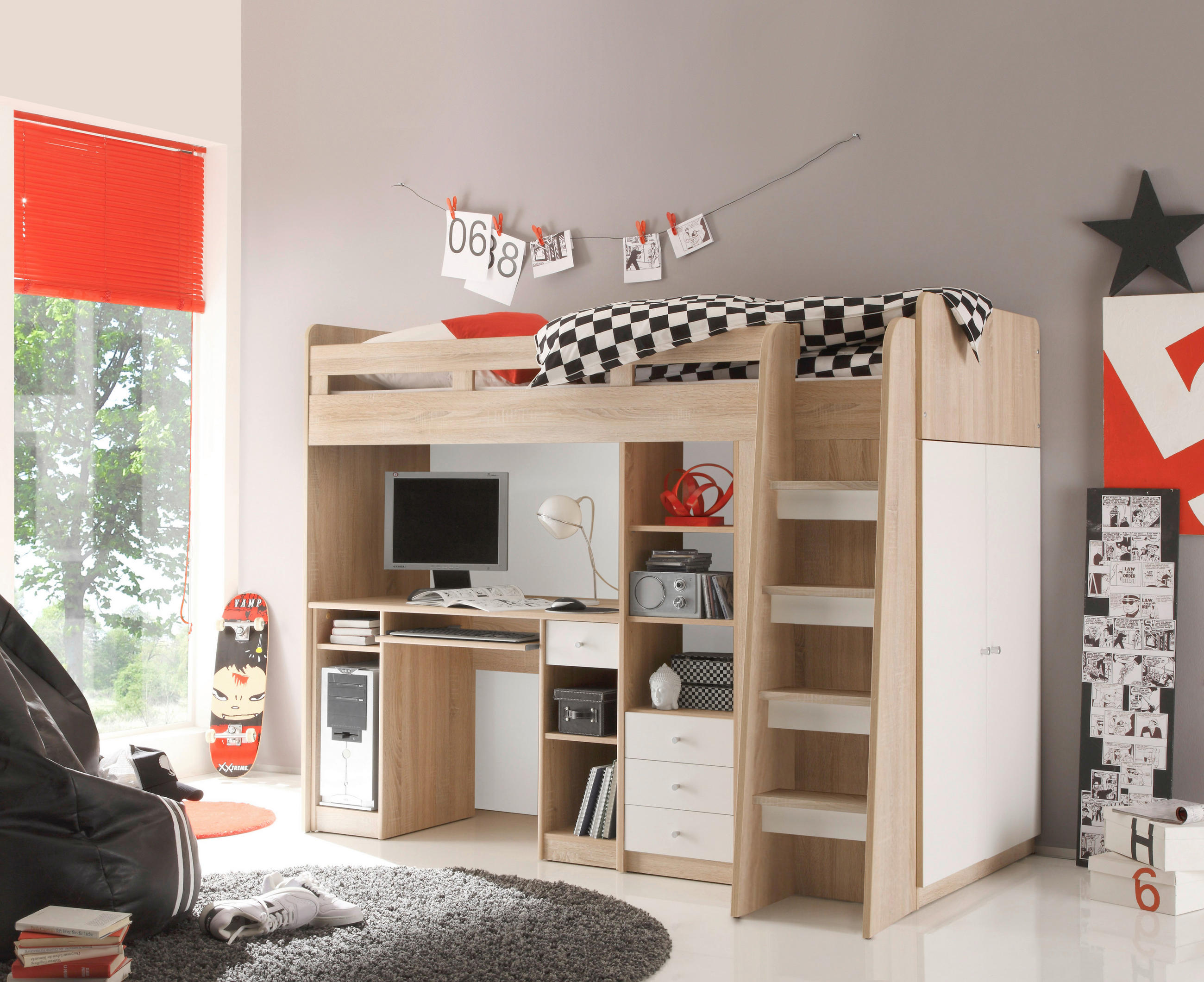 PAT INALT 90/200 cm in alb, culoare lemn stejar