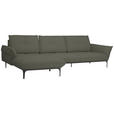 ECKSOFA in Echtleder Graubraun  - Graubraun/Schwarz, Design, Leder/Metall (182/325cm) - Valnatura