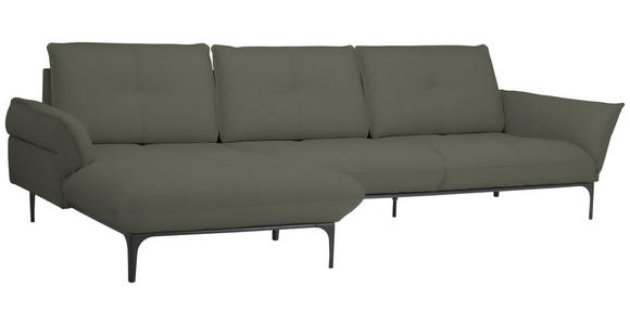 ECKSOFA in Echtleder Graubraun  - Graubraun/Schwarz, Design, Leder/Metall (182/325cm) - Valnatura