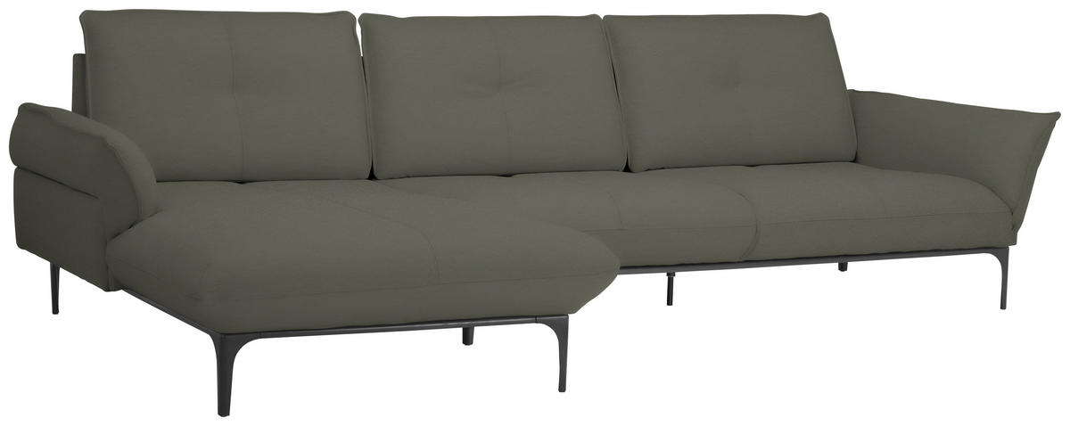 ECKSOFA in Echtleder Graubraun  - Graubraun/Schwarz, Design, Leder/Metall (182/325cm) - Valnatura