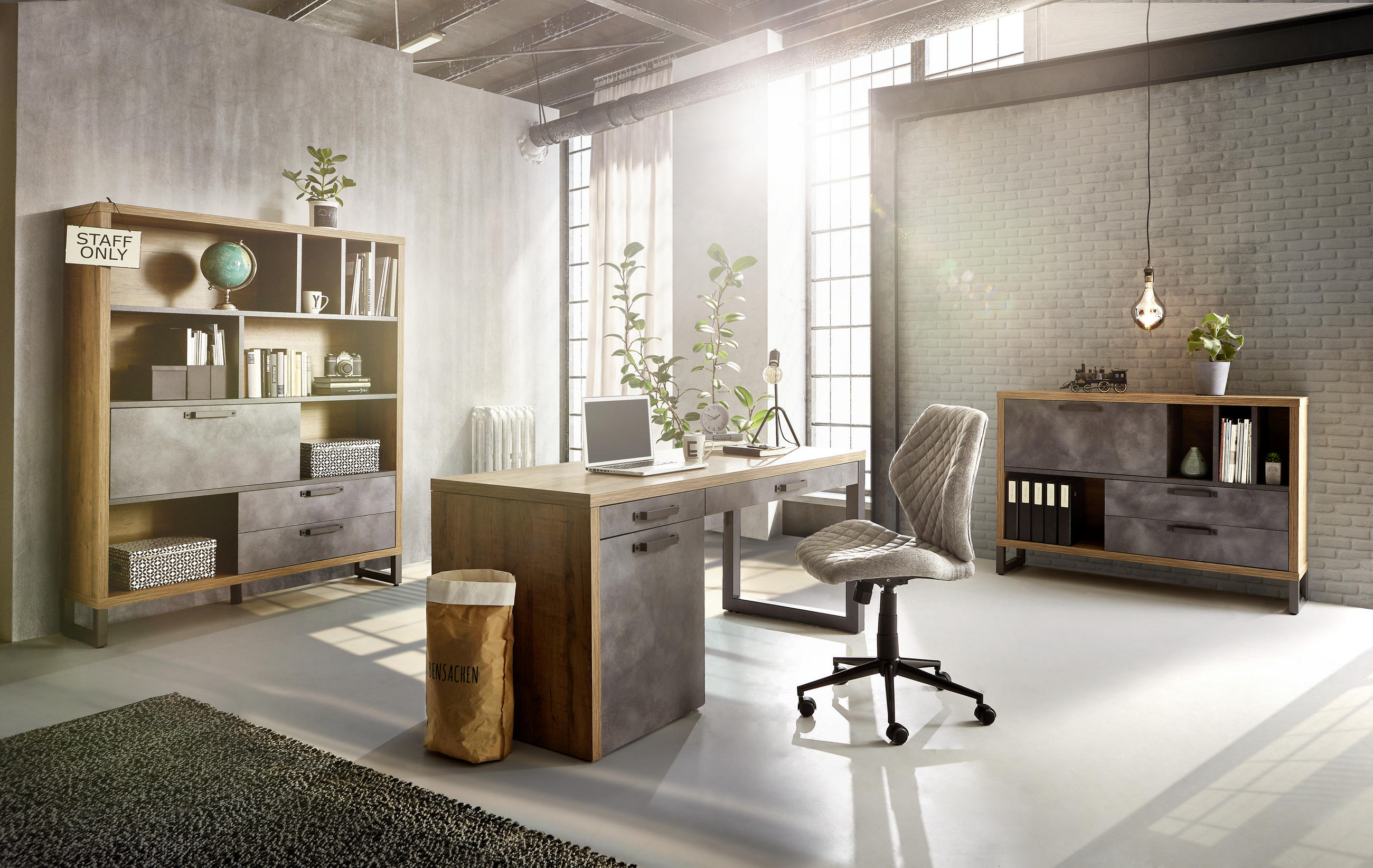 COMODĂ 140/97/35 cm  - culoare lemn stejar/gri, Trend, metal/material pe bază de lemn (140/97/35cm) - Stylife