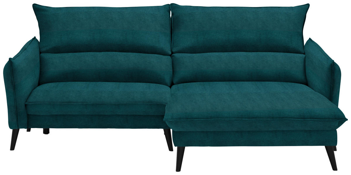 ECKSOFA Petrol Velours  - Petrol/Schwarz, Design, Holz/Textil (238/170cm) - Carryhome