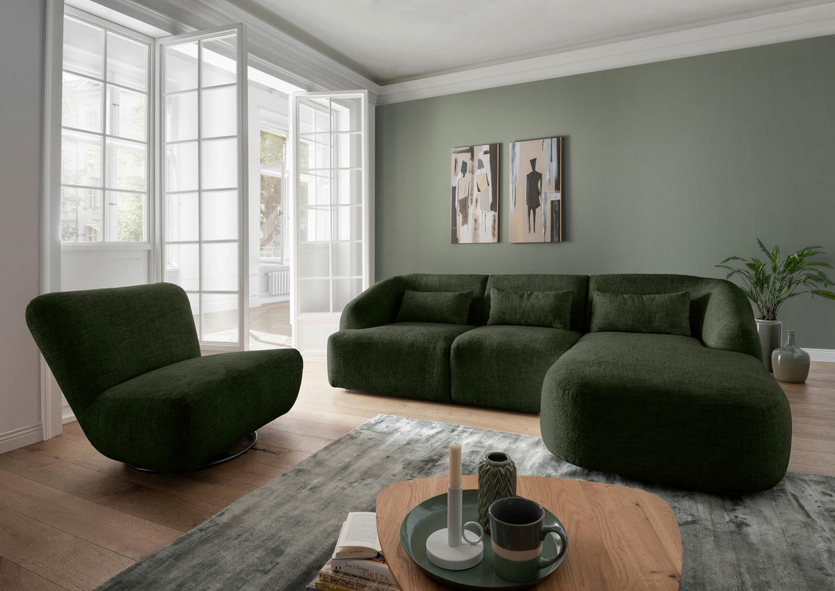 ECKSOFA in Struktur Dunkelgrün  - Dunkelgrün/Schwarz, Modern, Kunststoff/Textil (256/160cm) - Livetastic