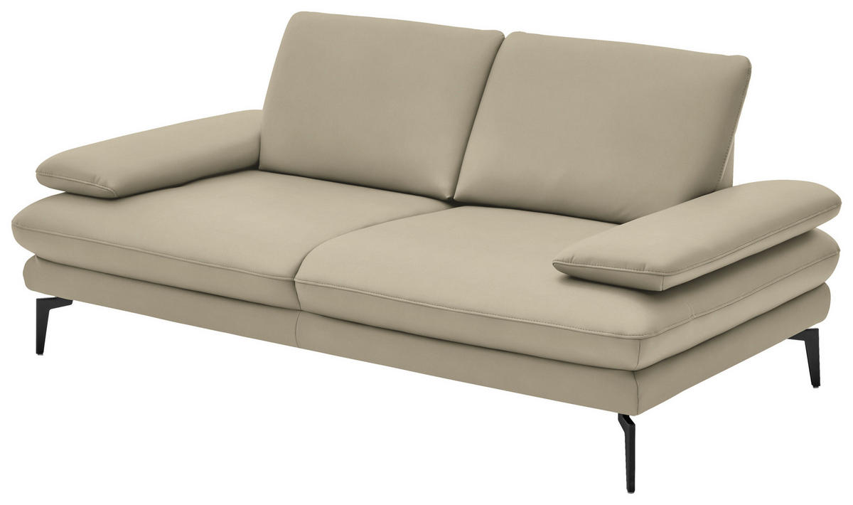 2,5-SITZER in Echtleder Creme, Naturfarben  - Creme/Schwarz, Design, Leder/Metall (196/86/104cm) - Dieter Knoll