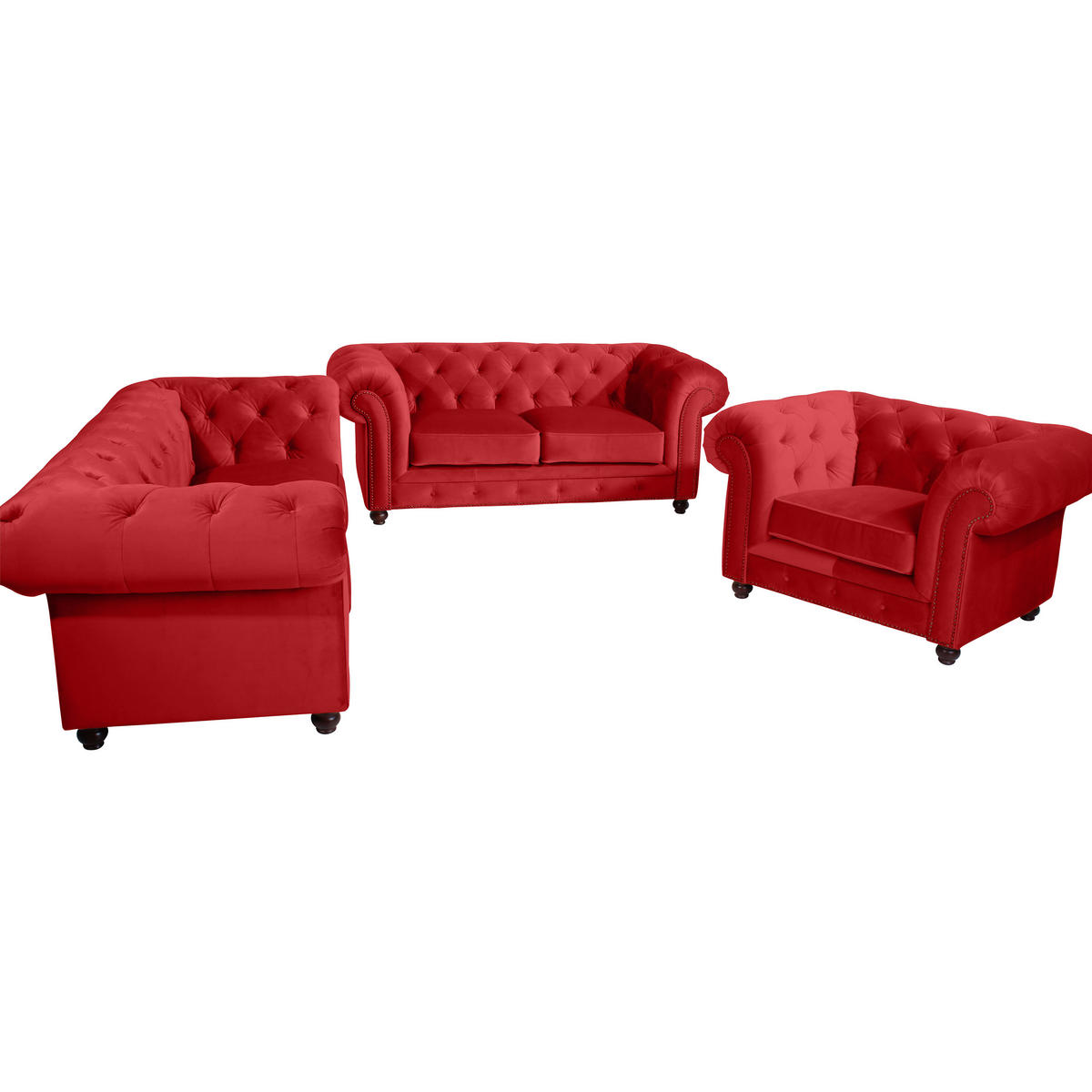 CHESTERFIELD-SOFA Orleans Rot Samt, Velours  - Rot/Nussbaumfarben, Design, Holz/Textil (196/77/100cm) - Max Winzer