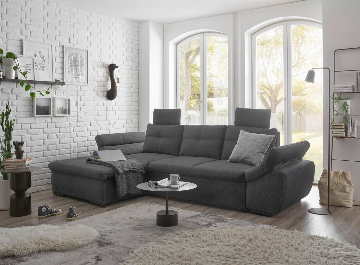 ECKSOFA in Mikrovelours Grau  - Schwarz/Grau, Konventionell, Kunststoff/Textil (170/275cm) - Carryhome