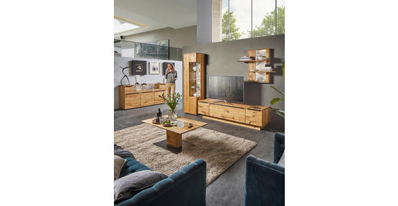 WOHNWAND  in Eichefarben  320/205,7/53,7 cm  - Eichefarben/Schwarz, Natur, Glas/Holz (320/205,7/53,7cm) - Valnatura