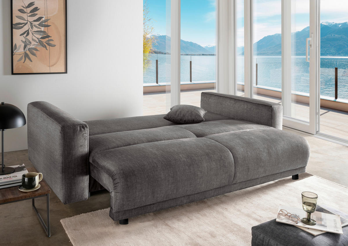 SCHLAFSOFA  mit Liegefunktion, Rücken echt Velours Grau  - Schwarz/Grau, MODERN, Kunststoff/Textil (245/86/126cm) - Livetastic