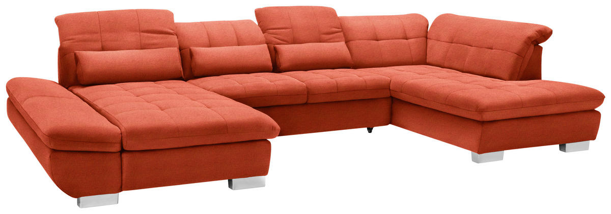 WOHNLANDSCHAFT in Mikrofaser Orange  - Chromfarben/Orange, Design, Kunststoff/Textil (204/350/211cm) - Xora