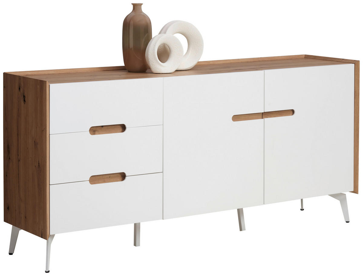 Comodă Cu Uși 164/78/40 cm  - alb/stejar Artisan, Design, metal/material pe bază de lemn (164/78/40cm) - Carryhome