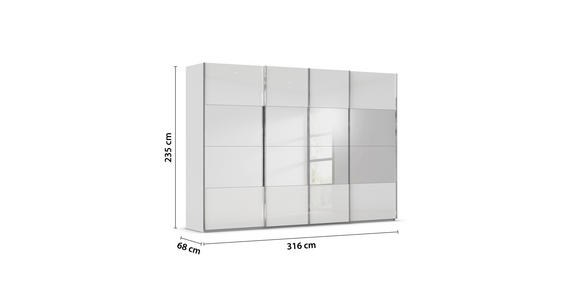 SCHWEBETÜRENSCHRANK  in Weiß, Seidengrau  - Chromfarben/Seidengrau, Design, Glas/Holzwerkstoff (316/235/68cm) - Novel