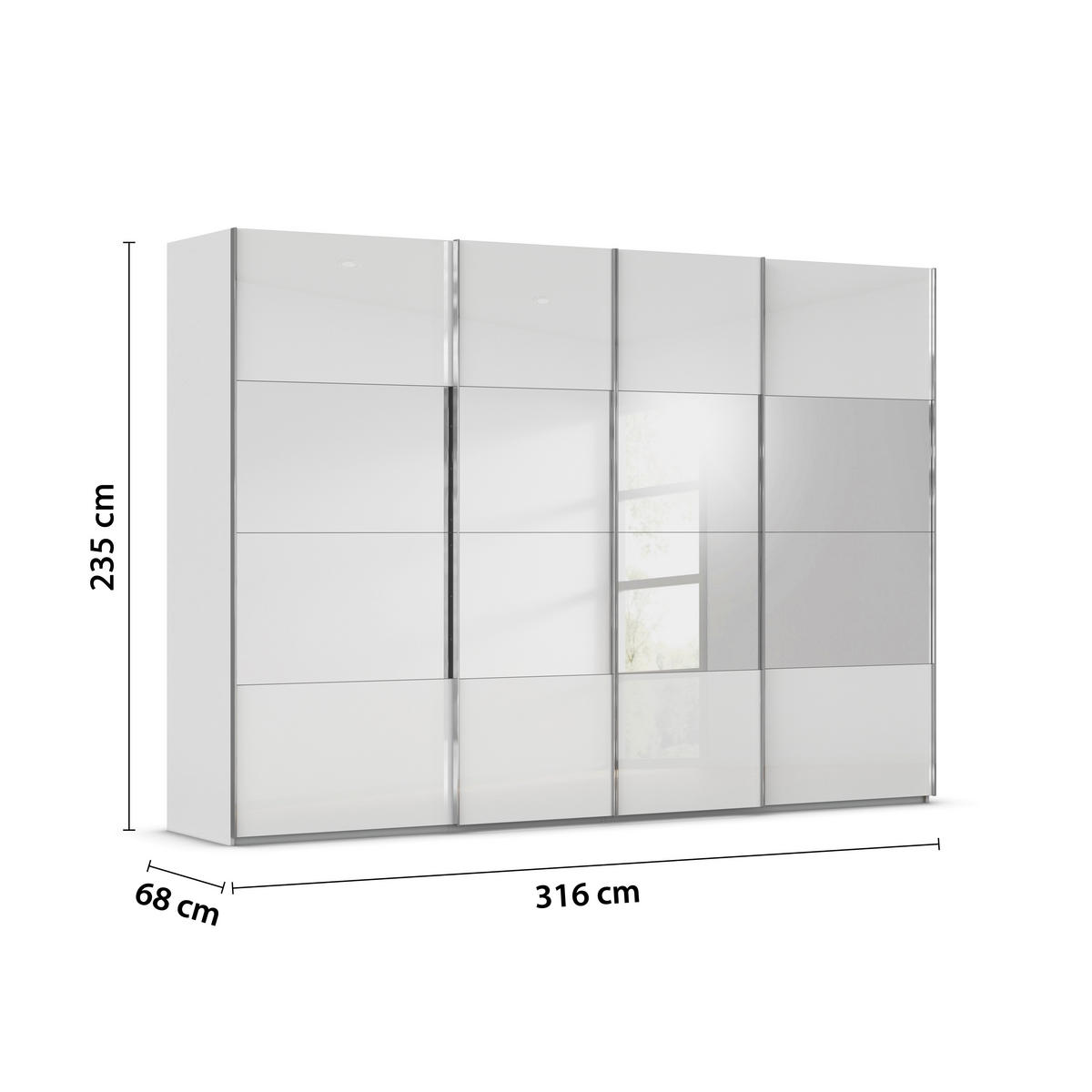 SCHWEBETÜRENSCHRANK 316/235/68 cm 4-türig Weiß, Seidengrau  - Chromfarben/Seidengrau, Design, Glas/Holzwerkstoff (316/235/68cm) - Novel