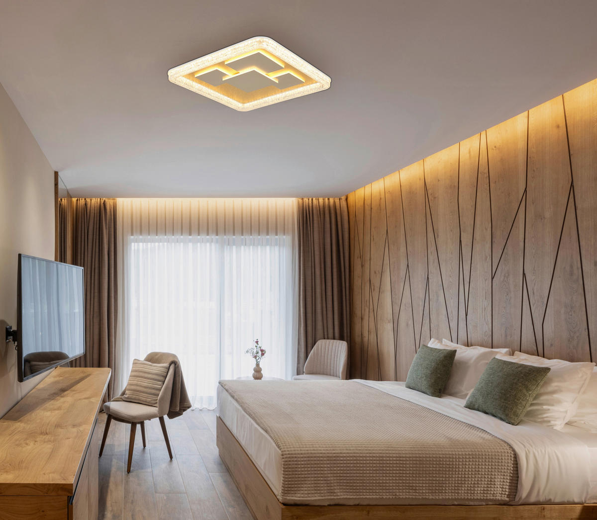 LED-DECKENLEUCHTE 48,8/48,8/7 cm   - Klar/Goldfarben, Design, Kunststoff/Metall (48,8/48,8/7cm) - Globo