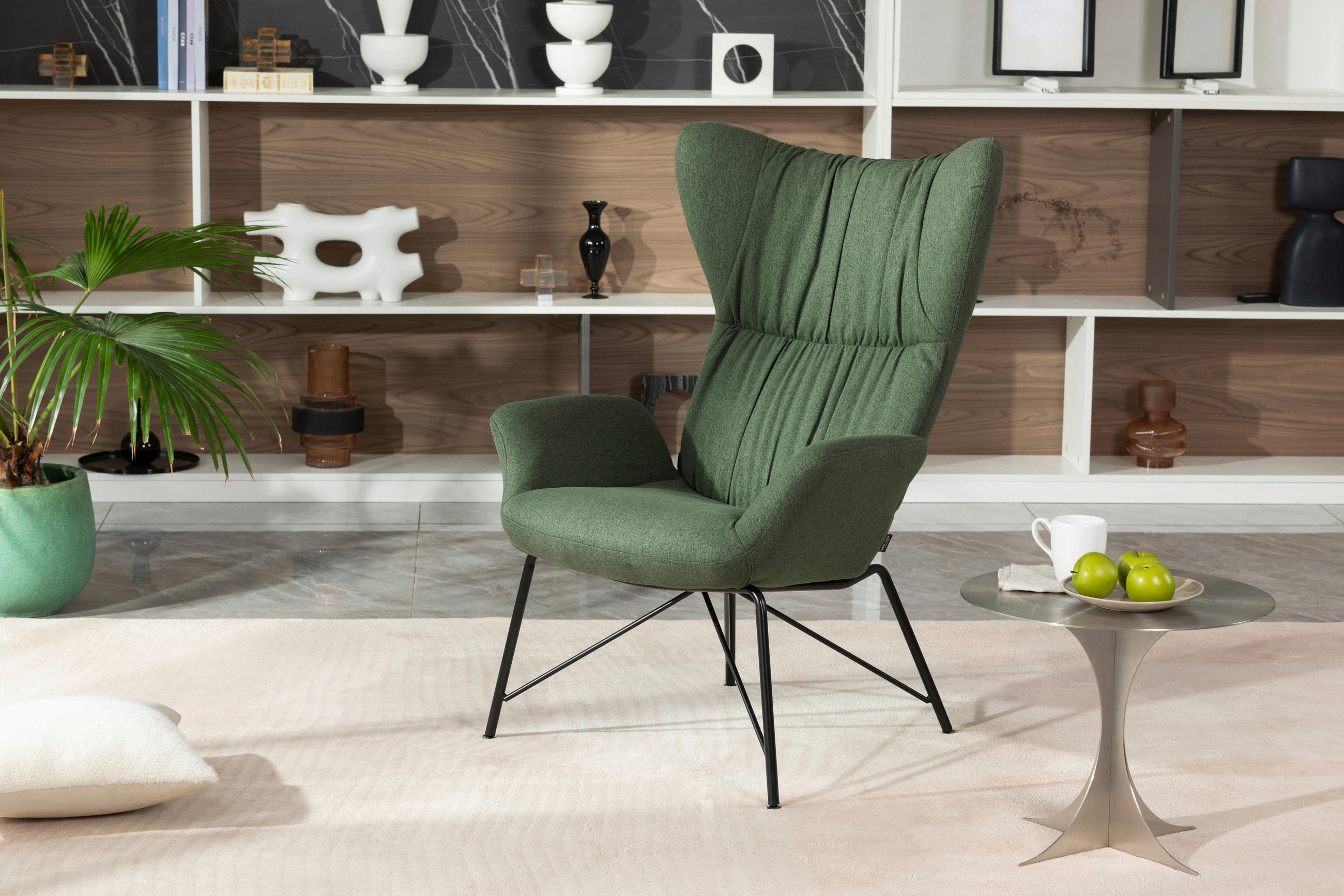 OHRENSESSEL Webstoff Grün - Schwarz/Grün, Design, Textil/Metall (76/108/80cm) - MID.YOU