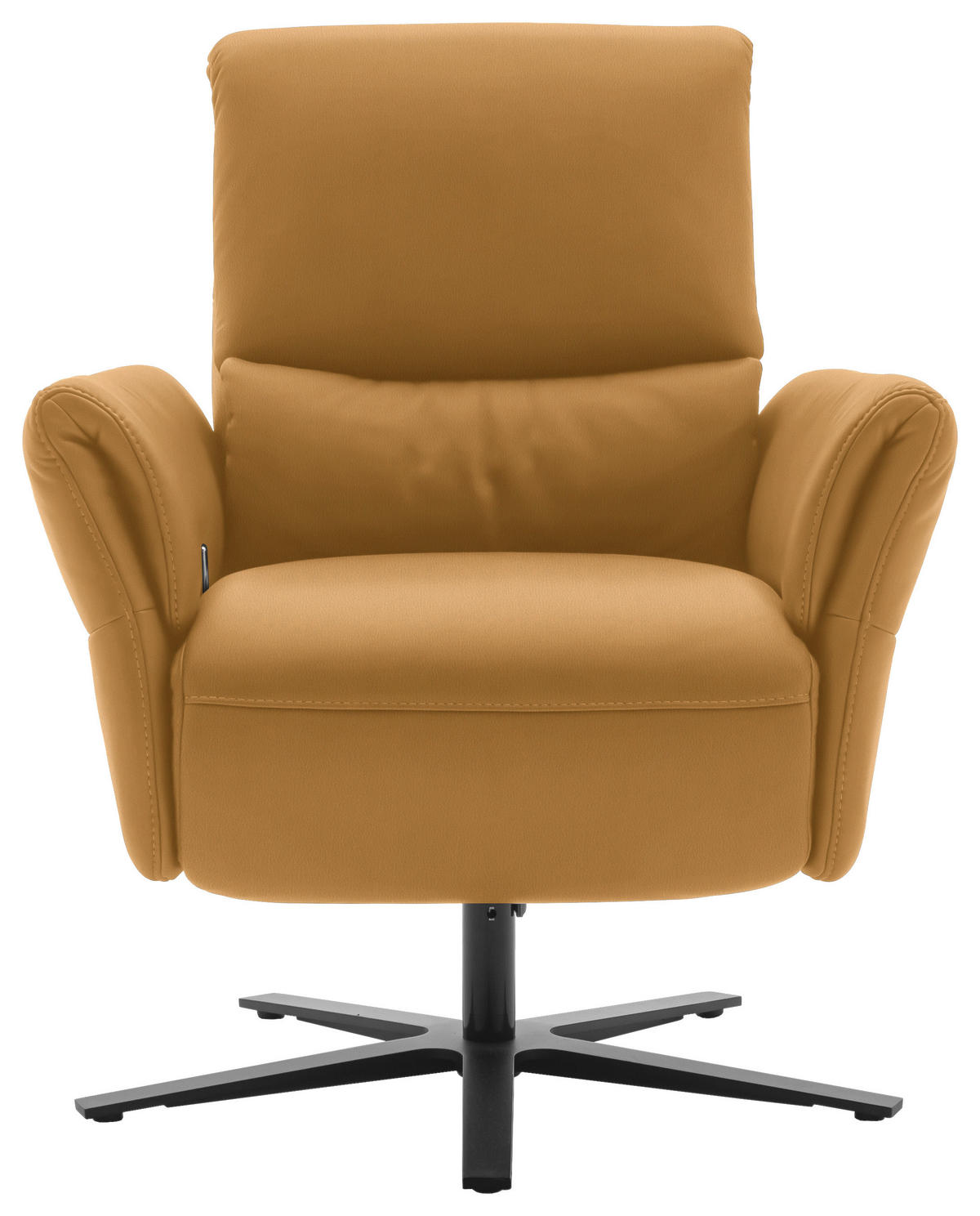 RELAXSESSEL Echtleder Relaxfunktion, Kopfteilverstellung, Nackenkissen    - Currygelb/Schwarz, Design, Leder/Metall (81/118/82cm) - Schöner Wohnen