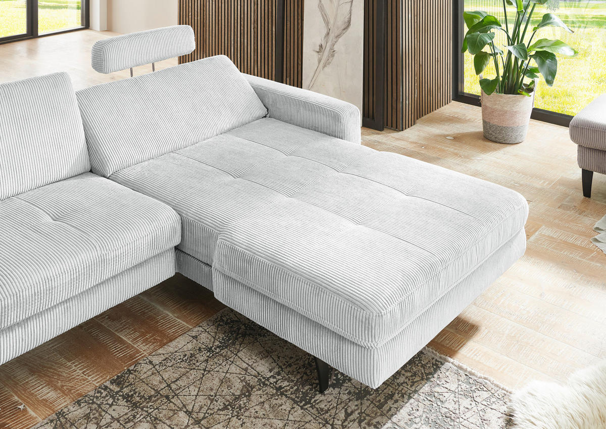 ECKSOFA in Cord Silberfarben  - Silberfarben/Schwarz, Modern, Textil/Metall (302/177cm) - Beldomo Style