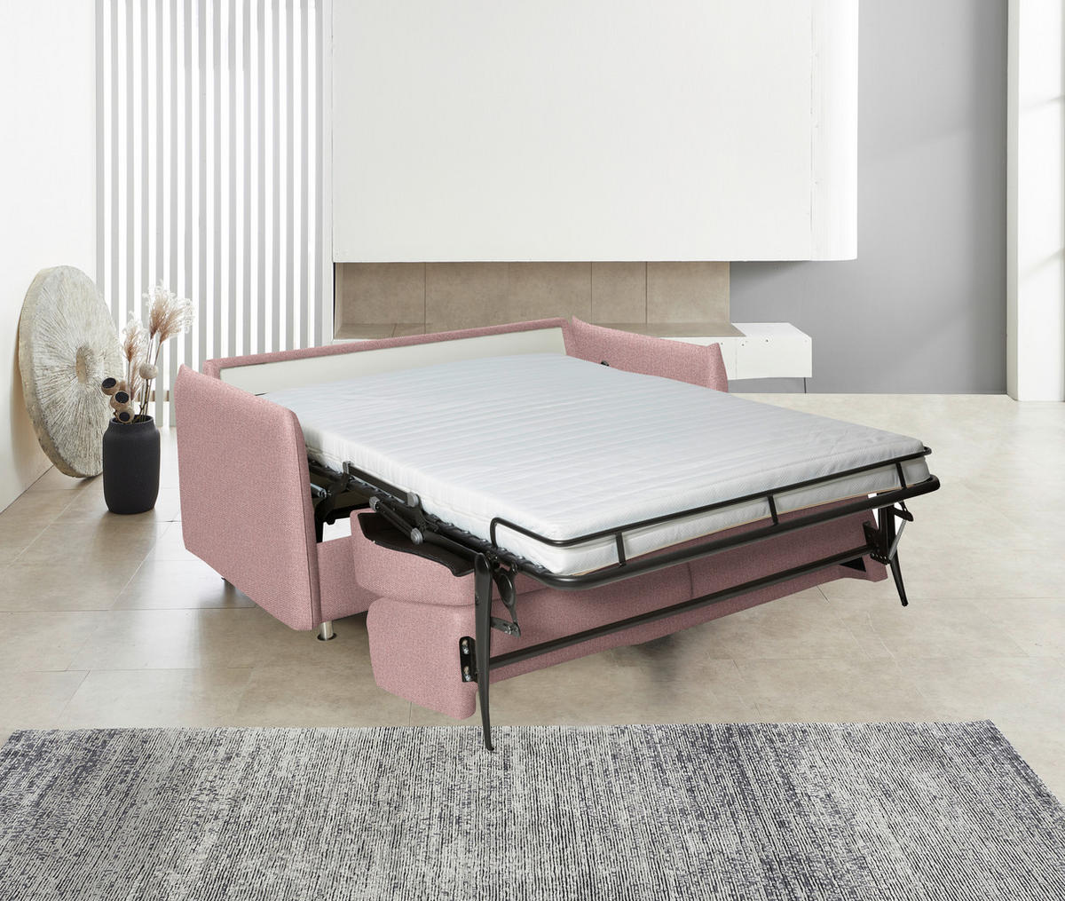 SCHLAFSOFA  in Flachgewebe Altrosa  - Chromfarben/Altrosa, Design, Textil/Metall (194-234/88/101cm) - Bali